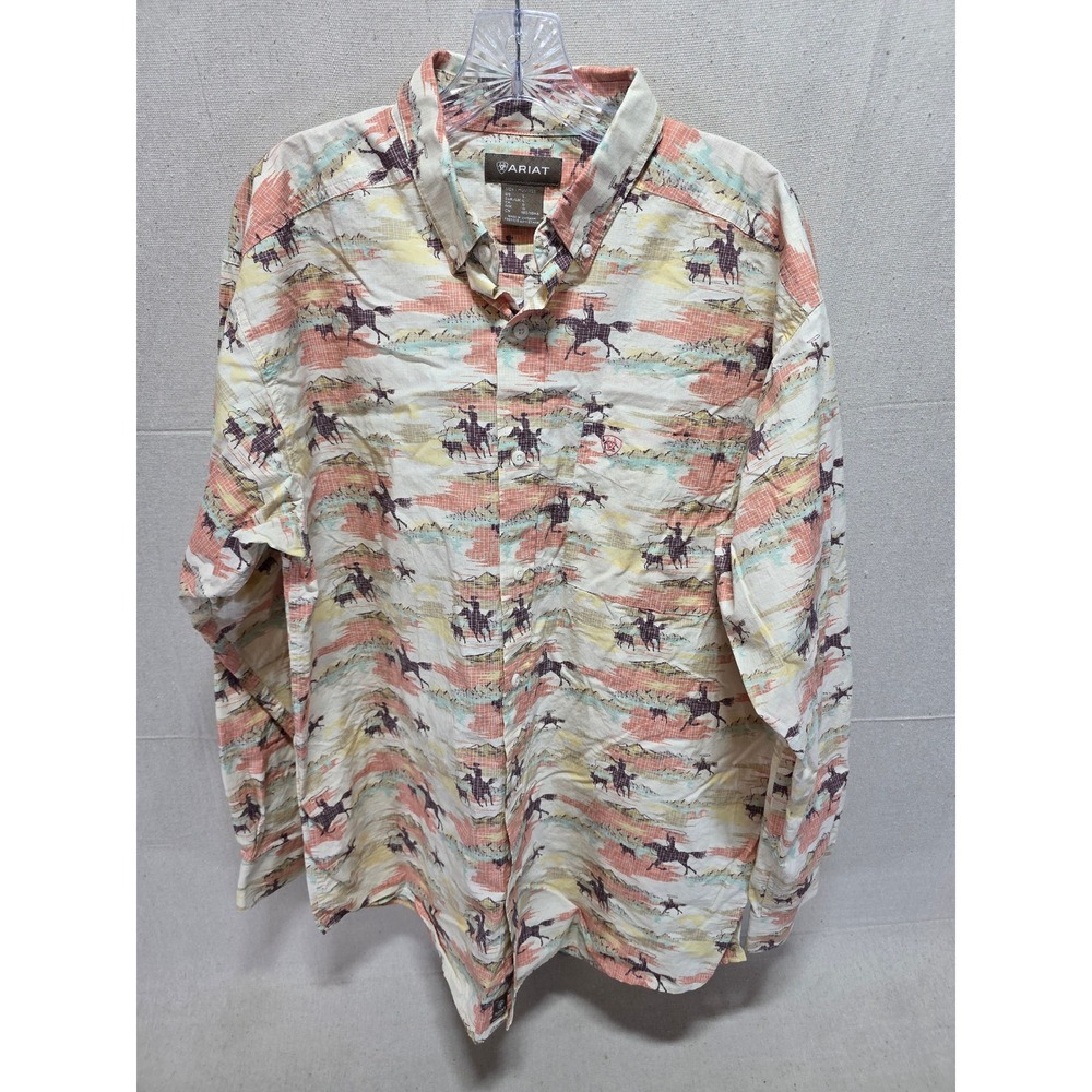 Ariat Mens Western Cowboy Rodeo Print Button Down Shirt Large Long Sleeve 2919